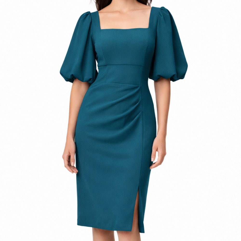 Betsy & Adam - Square Neck Puff‎ Sleeve Midi Dress